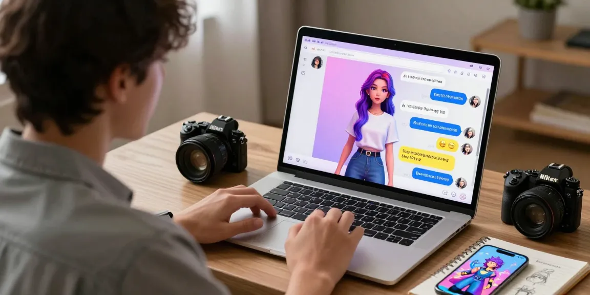 Engaging scene featuring user interaction with NSFW AI character in a cozy setting with a laptop and smartphone.