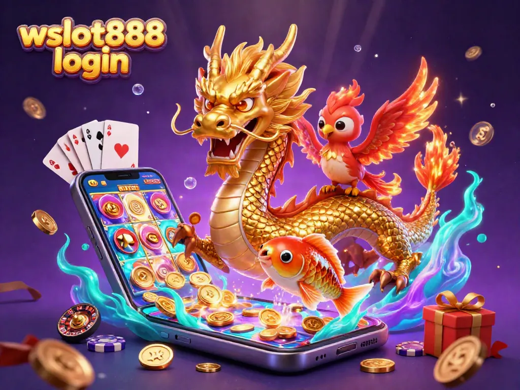 Aktifkan wslot888 login dan nikmati permainan kasino online dengan karakter naga emas dan phoenix merah.