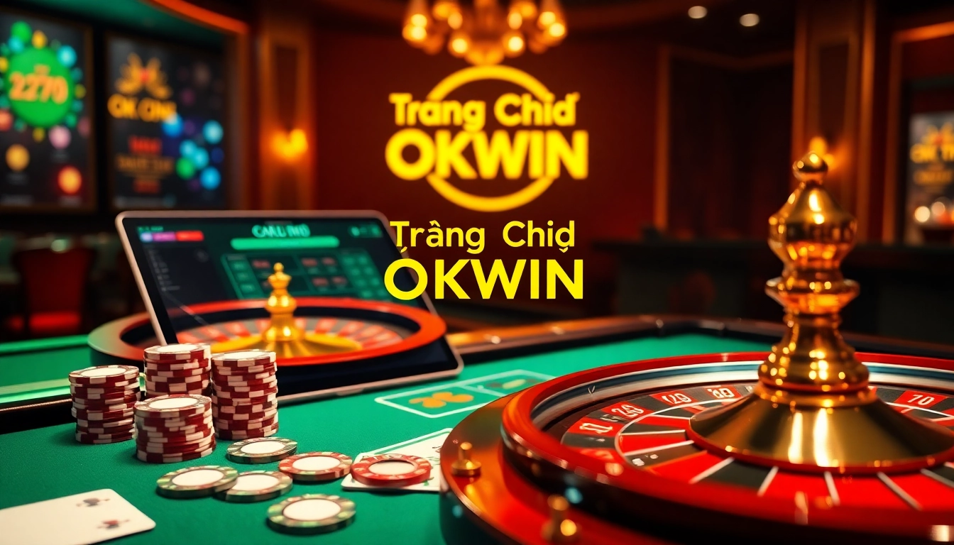 Exciting gambling experience on Trang Chủ OKWIN with vibrant poker chips and casino table lively action.