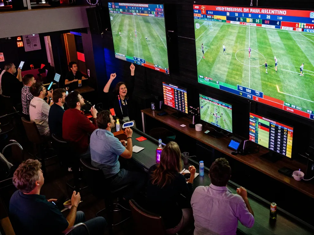 Live sports betting experience with Fun88 featuring fans enjoying thrilling moments and dynamic screens