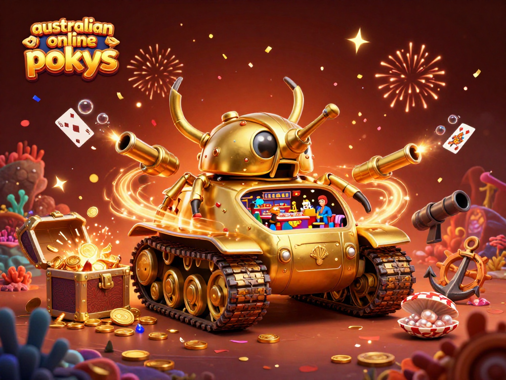 Engage with the vibrant world of australian online pokies featuring a dynamic 3D casino scene.