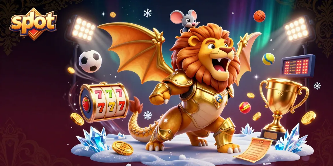 Experience the thrill of slot gaming with a roaring chimera and vibrant jackpot elements.