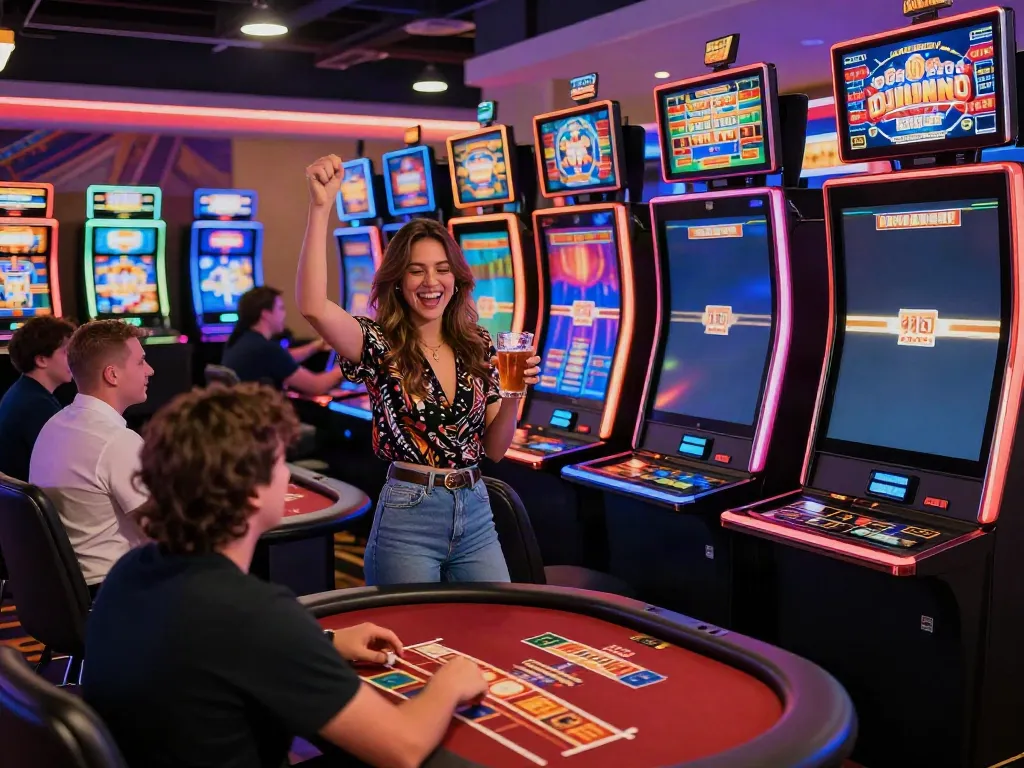 Exciting atmosphere at an online casino with players enjoying akunjp gaming experience