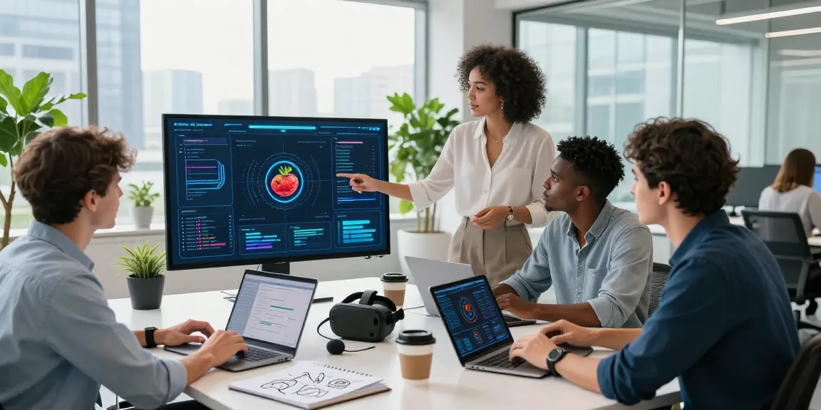 Innovative team discussing spicy AI features in a modern tech office
