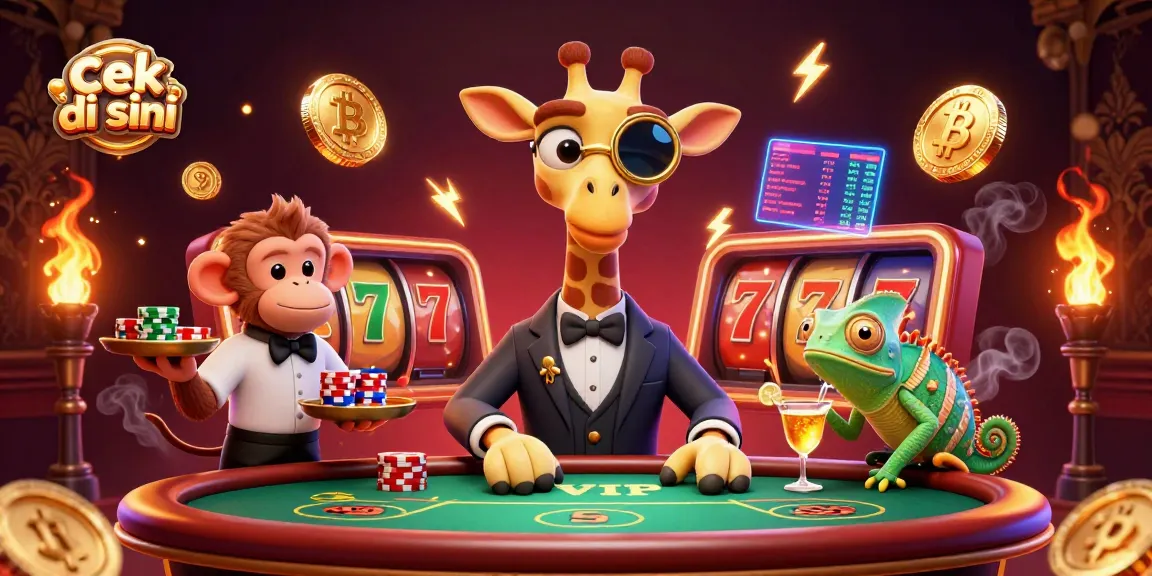 Experience thrilling slots as you cek di sini with a vibrant giraffe on a poker table and crypto elements!