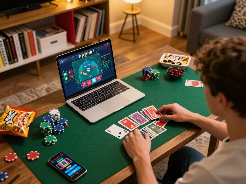 Engaging in online blackjack at Canadian online casinos with cozy home gaming setup