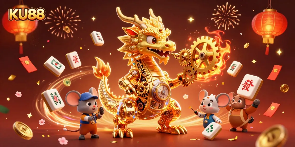 Experience exciting gameplay with KU88 as the golden dragon unleashes treasures in this vibrant casino scene.