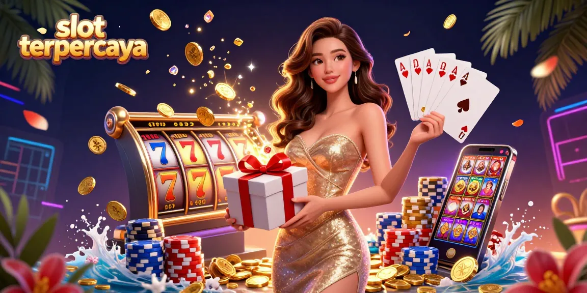 Experience the thrill of slot terpercaya with spinning reels and cascading coins in a vibrant casino scene.