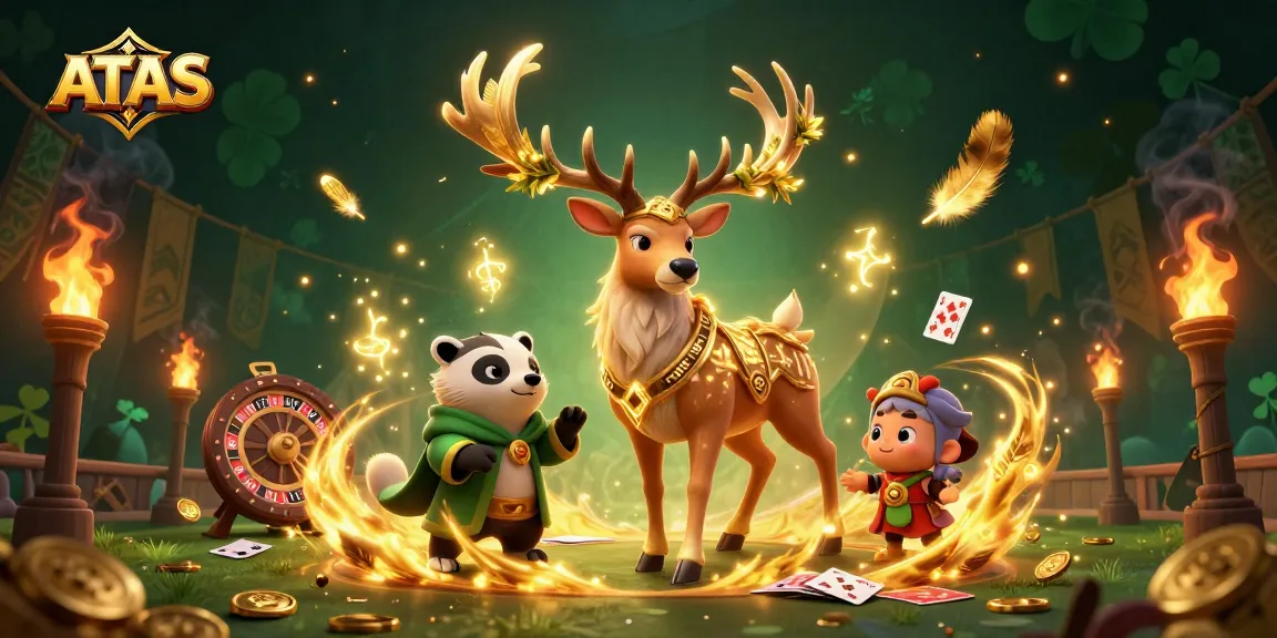 Spin the roulette wheel with ATAS in a vibrant casino scene featuring magical characters and golden elements.