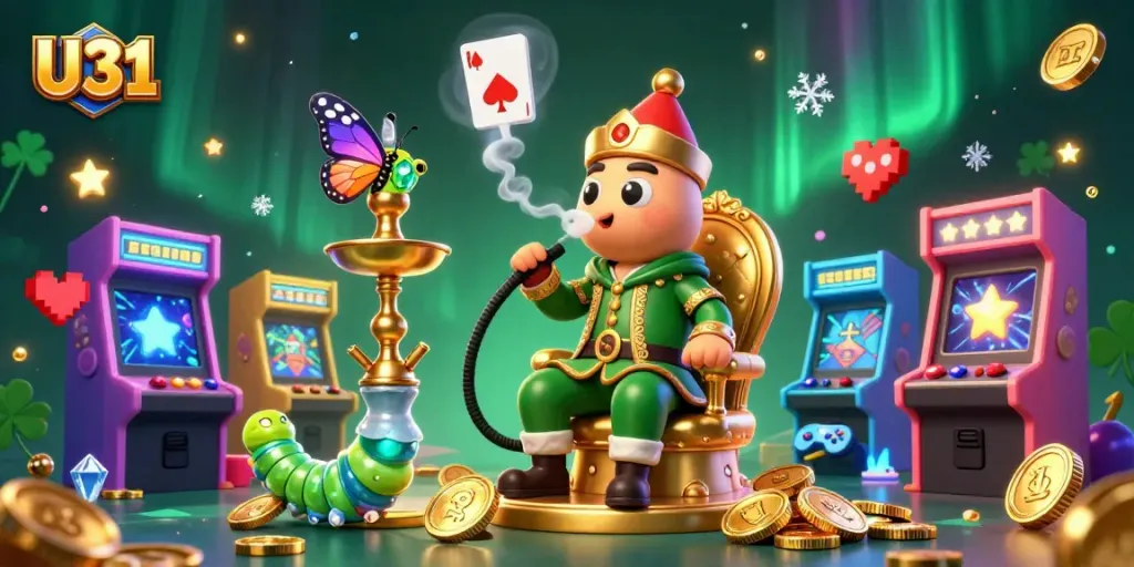 Experience thrilling gameplay with U31 as a vibrant caterpillar master directs the action in a dazzling casino scene.