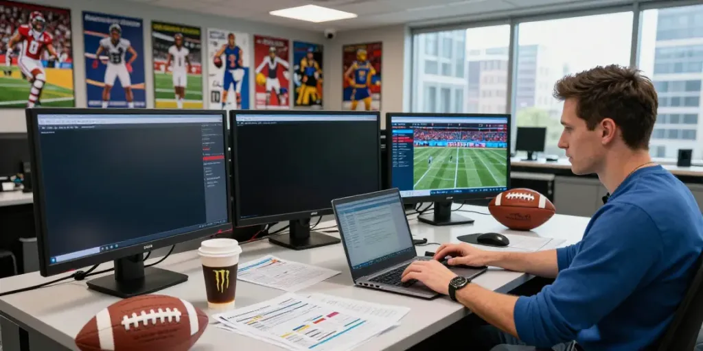 Sports journalism in action at statymuzona, showcasing live updates and a dynamic newsroom environment.