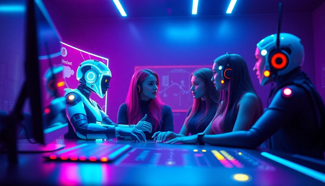Engaging interaction in a futuristic porn AI chatroom with vibrant avatars and modern interface.