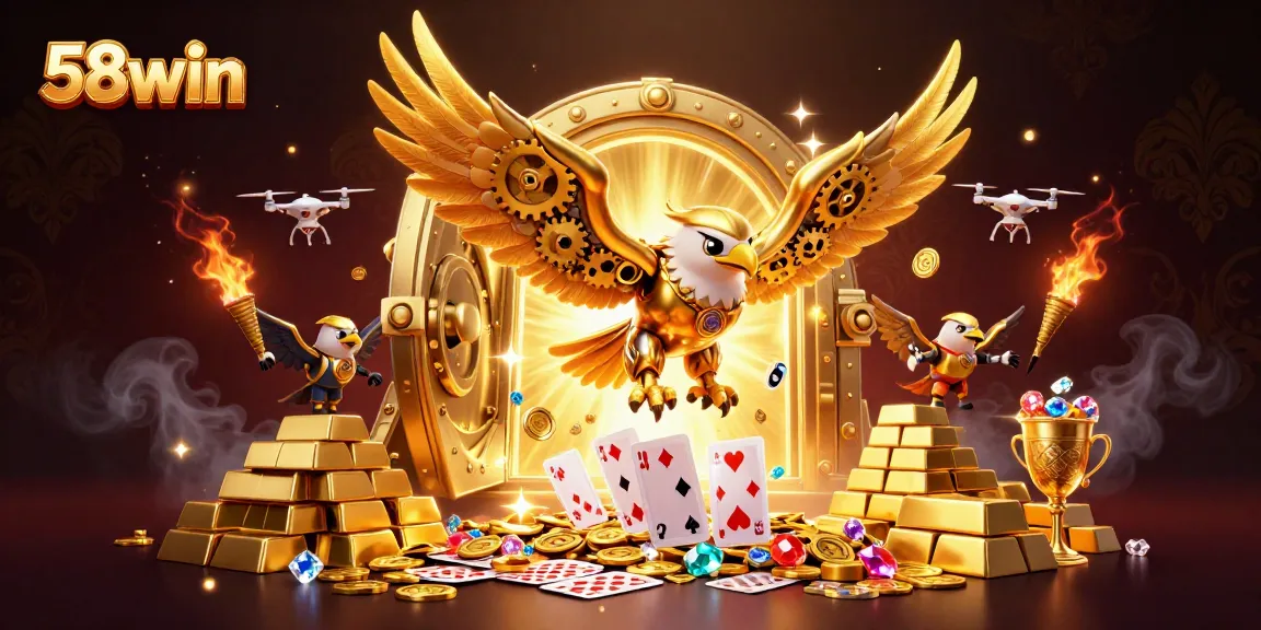 Experience the thrill of 58win with golden eagles in a vibrant casino scene.