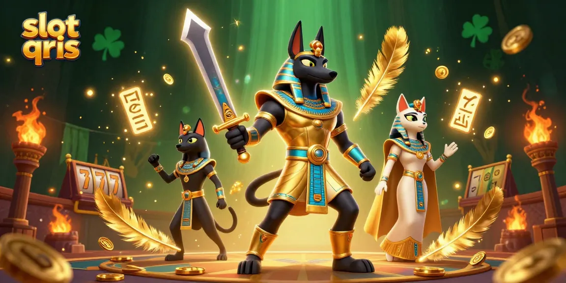 Experience thrilling gameplay with slot qris featuring Anubis and Bastet in a vibrant 3D casino scene.