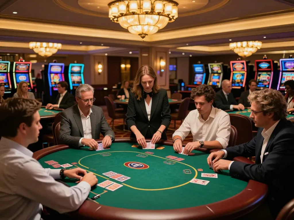 Players engaging in strategic gameplay at GO8 trang chủ casino, illuminated atmosphere with elegant decor.