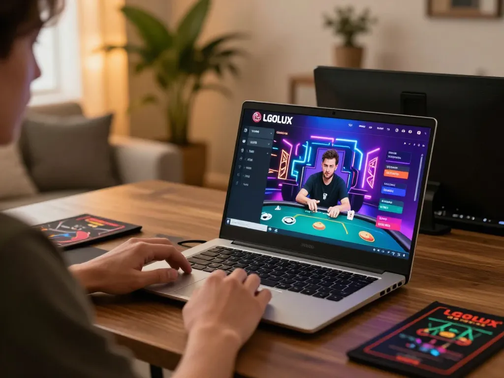 Engaging in high-stakes poker on LGOLUX with a vibrant gaming interface.