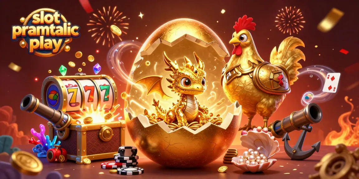 Experience the thrill of slot pragmatic play with a gold-cracked egg revealing a dragon amid casino treasures.