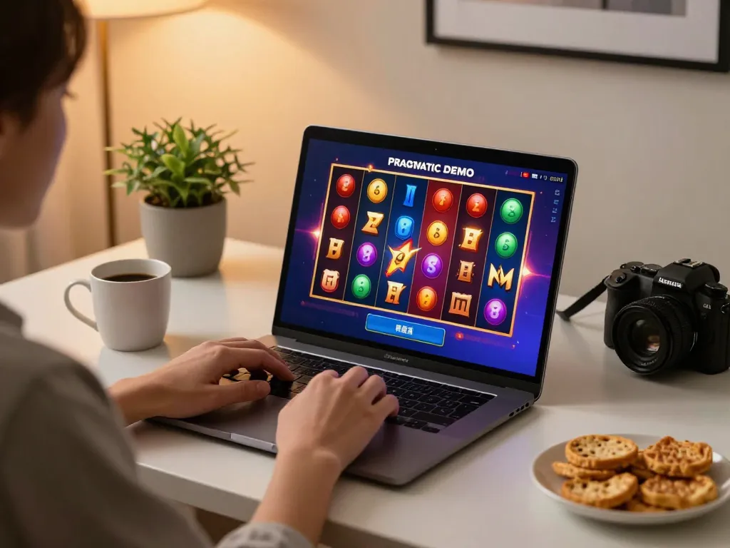 Enjoy playing Pragmatic Demo slot games on a laptop in a cozy home environment.