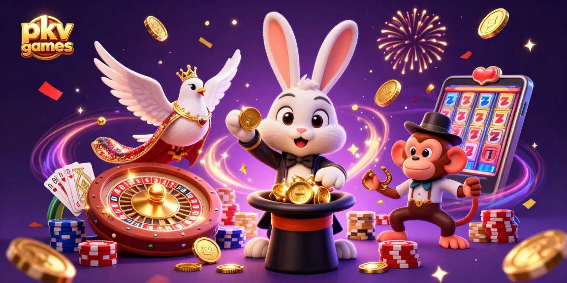 Experience the thrill of pkv games with a magical rabbit, poker chips, and sparkling treasures!