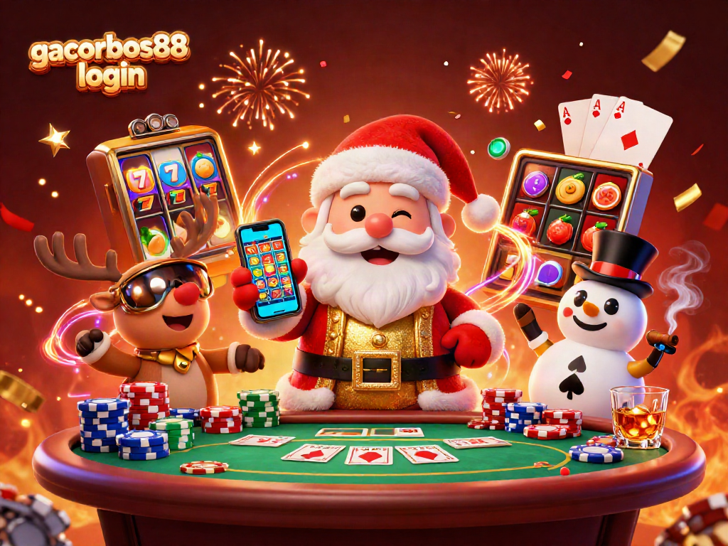Spin to win with gacorbos88 login amidst colorful slot reels and festive casino atmosphere.
