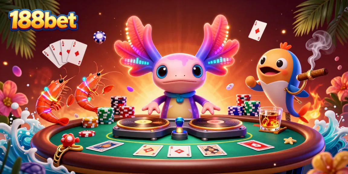 Experience thrilling gaming with 188bet in a vibrant underwater casino scene featuring cartoon characters.
