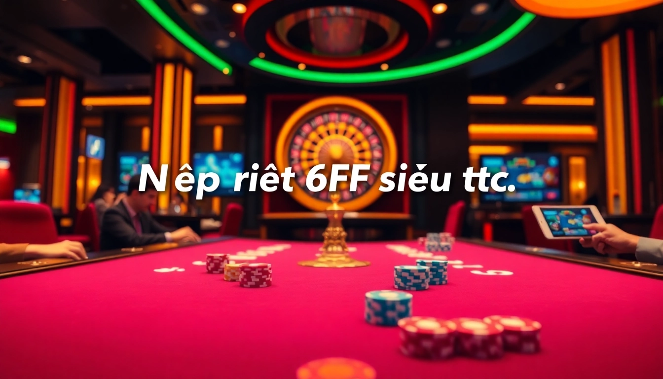 Nạp rút 6FF siêu tốc displayed at a vibrant casino table with poker chips and cards.