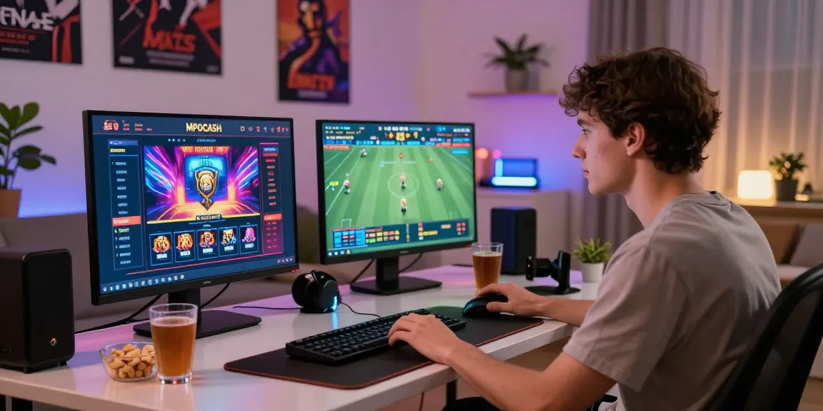 MPOCASH online gaming experience in a modern home setting with vibrant visuals and snacks.
