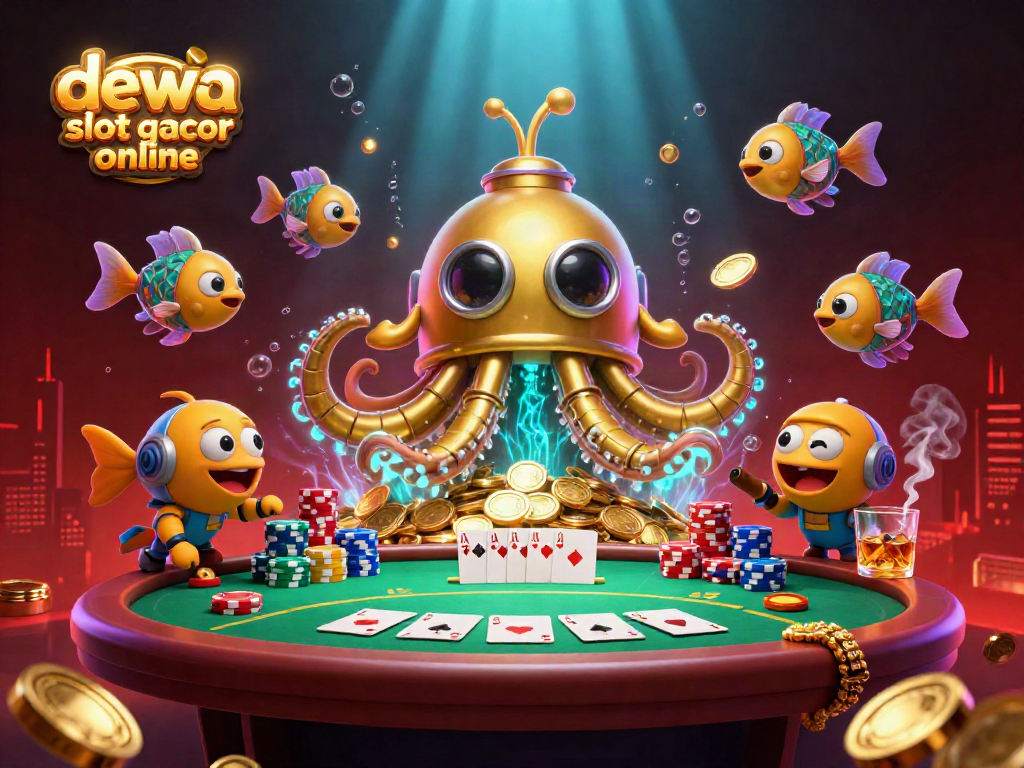 Permainan dewa slot gacor online yang mengasyikkan dengan suasana kasino penuh warna dan detail.