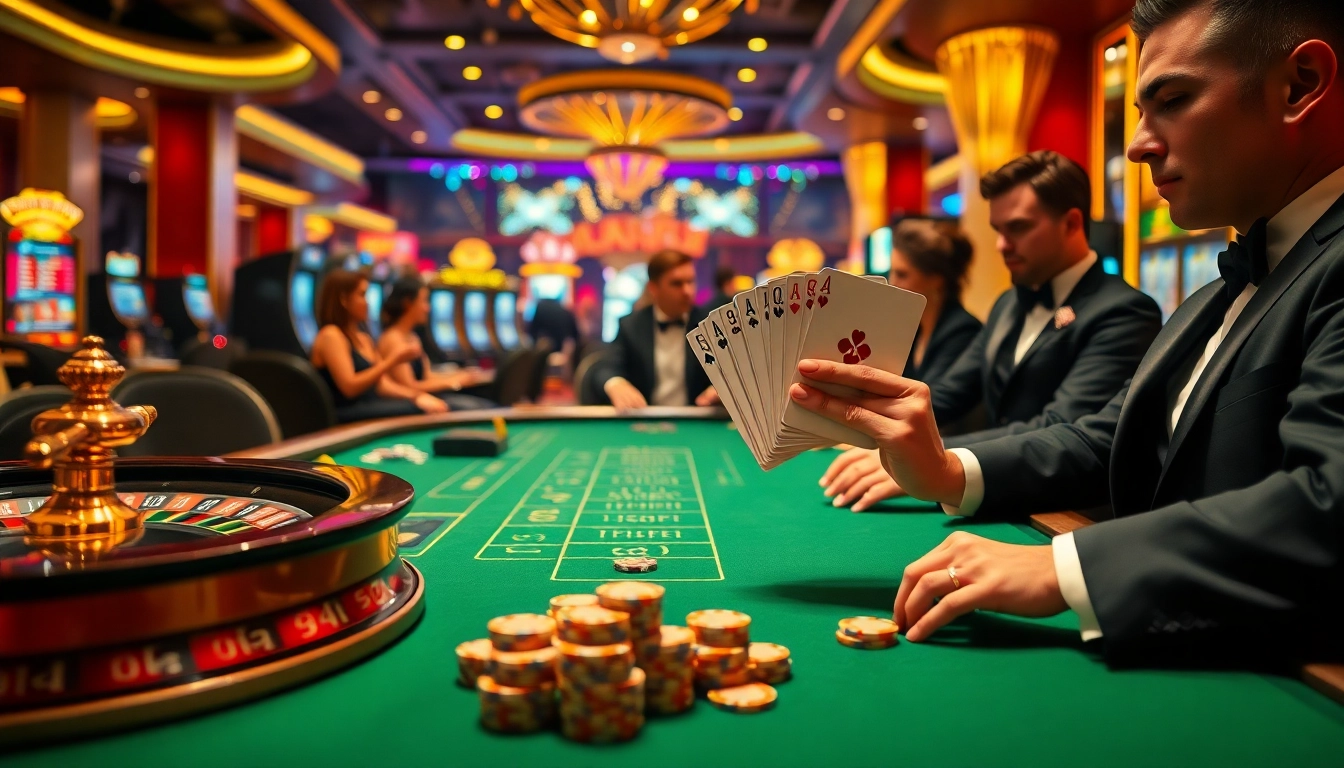 Players enjoying a thrilling poker game in a luxurious casino setting with X88 chips.