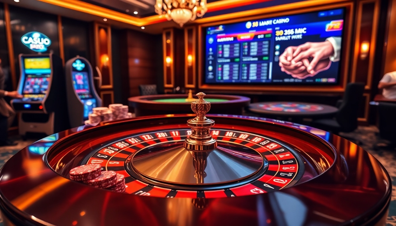 Engage with s8 nhà cái at a vibrant casino table, featuring roulette and slot machines.