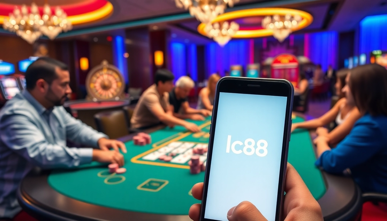 Experience casino excitement with app lc88 on a vibrant gaming table filled with poker chips and cards.