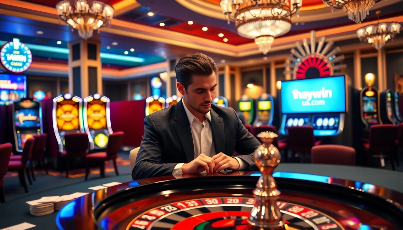 Players enjoying games at 1haywin.us.com casino, highlighting poker chips and betting slips.