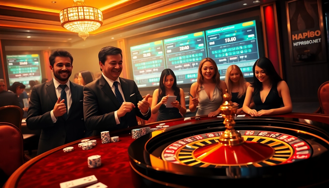 Players engaging in exciting casino games at https://rr88co.net/, highlighting a luxurious gambling atmosphere.