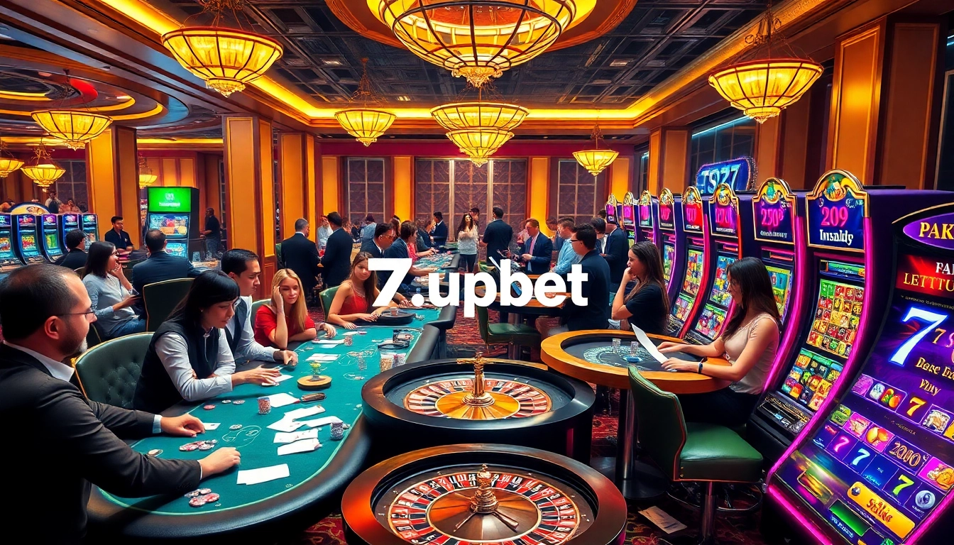 Experience thrilling gameplay at 7upbet casino with players enjoying poker, roulette, and slots.