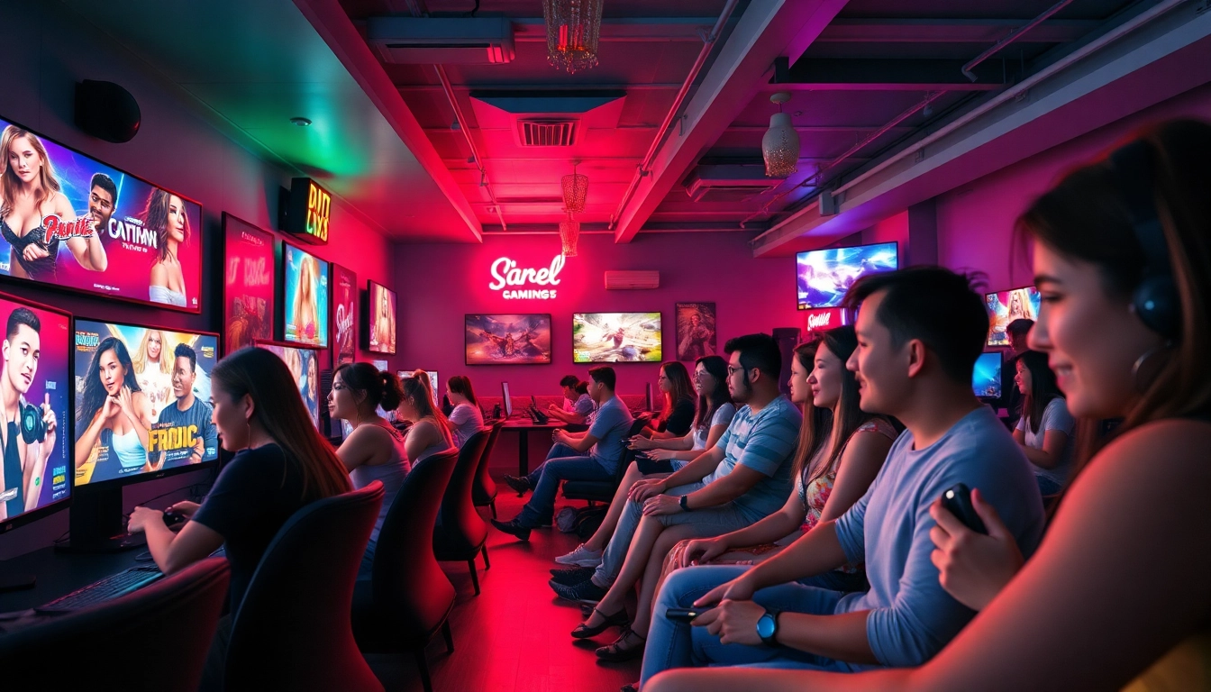 Exciting players engaging with sex games in a vibrant gaming lounge.