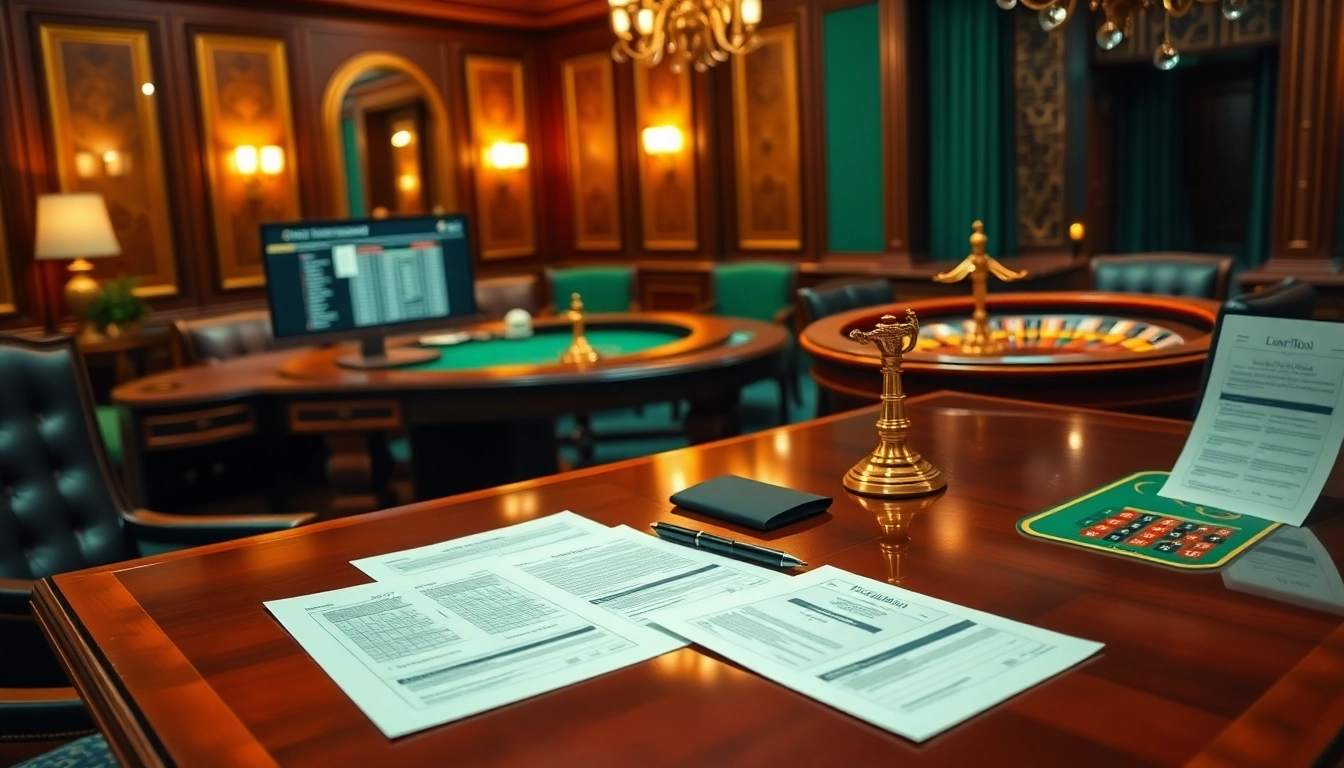 Immigration lawyer Sydney consultation in a luxury casino-themed office setting.