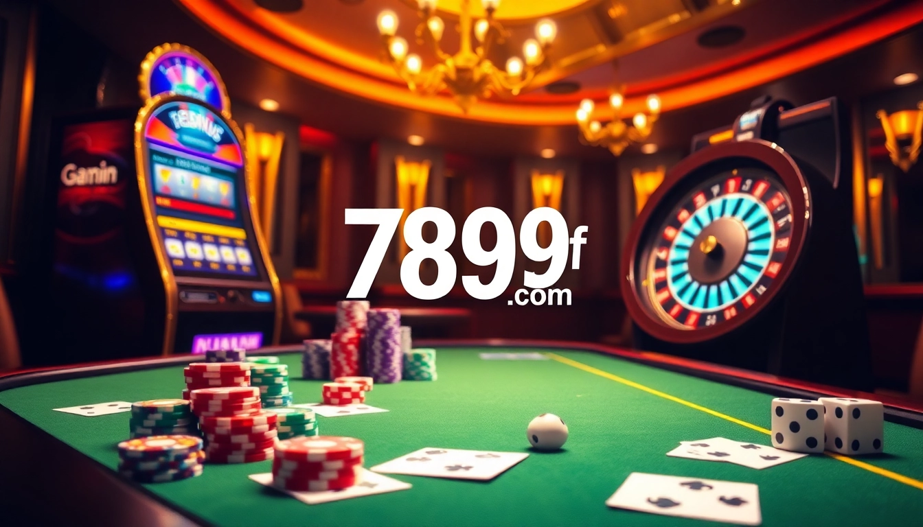 High-stakes gaming at 789f com with poker chips, cards, and a roulette wheel in action.